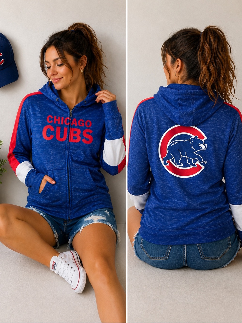 New Era Blue and Red Chicago Cubs Women's Zip Hoodie